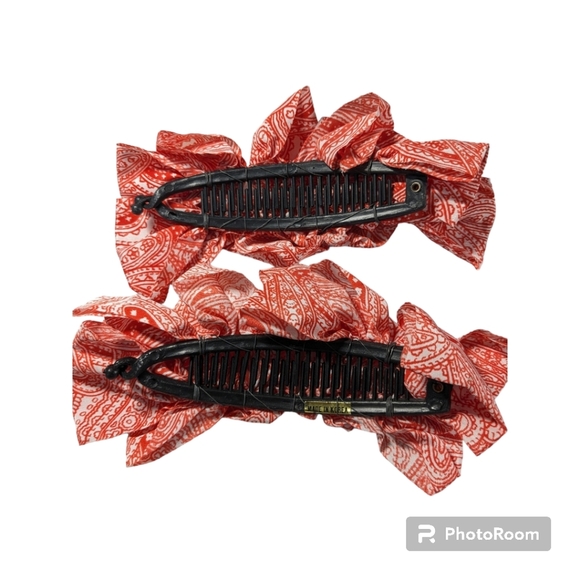 Vintage Clincher Combs. Banana Hair Clips with Fabric. 1 Pair. Orange & … - Picture 4 of 8